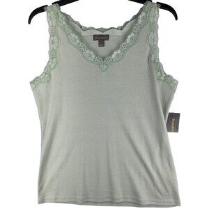 Style & Co. Womens Small Scallop Tank Top Enchant Mint Lace Trim 100% Cotton